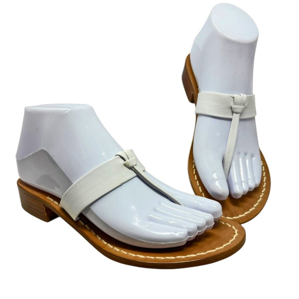 Capri White Leather Double Thong Slide Custom Made in‎ Italy